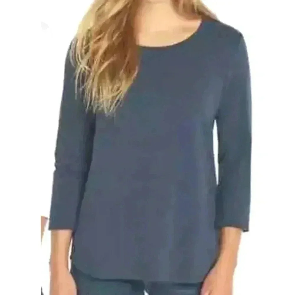 NWT Kirkland Signature 3/4 Sleeved T-shirt Blue Slub Knit Tee Ladies Medium
